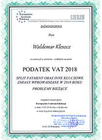Krakus biuro rachunkowe certyfikat szkolenie VAT 2018